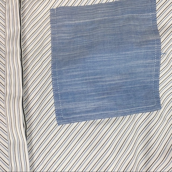 Frame contrast striped wrapped tie waist shirt dress button up pocket - Picture 5 of 12